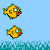 Yellow fish with red mouths and white eyes swim in a light blue background with green grass-like patterns.