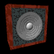 Two identical square icons with brown borders, each containing a gray circular pattern resembling sound waves or ripples on a dark background.