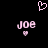 Pixelated pink text 'joe' with small heart below, two identical versions side-by-side, larger heart above on black background.