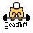 Pixelated yellow figure with white head lifts black barbell on gray background, text "Deadlift" below.