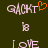 Pixelated text 'GACKT' with orange heart symbol, lowercase 'b', and 'LOVE' on dark green background; animation shows the heart symbol appearing.