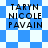 Four identical pixelated text blocks display 'TARYN NICOLE PAVAIN' over blue-and-white checkered backgrounds with varying patterns.