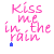 Animated contact sheet of a text-based buddy icon showing "Kiss me in the rain" with changing blue heart accents across five frames.