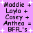 Pixelated text on a purple background with white sparkles, showing names and 'BFL's' in two identical vertical