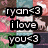 small square showing repeated animal figures with overlaid text reading 'ryan<3 i love you<3' in bold black letters