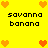 Yellow background with pixelated orange and red hearts arranged in a pattern, text 'savanna banana' repeated below each heart cluster
