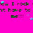 A bright pink background displays repeated text "now I rock now I have to it me!!!!" with scattered blue and purple stars, partially cropped on the right.