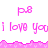 Pixelated pink text and patterns on white background with partial gray overlay, showing repeated 'i love you' phrases.