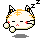 Pixel art contact sheet of four animated frames showing a sleeping cat-like character with orange stripes, red cheeks, and Z's above its head on gray background.