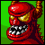 Red devil-like character with yellow eyes and horns, grinning widely against green background.