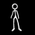 White stick figure on black background performing sequential poses from standing to walking, with arms and legs in various positions.