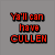 Static image with red pixelated text on gray background and two celebrity figures in dark clothing.