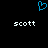 Blue pixelated heart symbol above two white 'scott' text labels on black background.