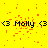 Yellow background with red pixelated splatter effects and repeated black text 'Molly' flanked by '<3' symbols, partially cropped on the right.