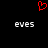 Red pixelated heart symbol above two identical pixelated 'eves' text elements on black background.