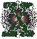 Green and gray mecha with glowing pink eyes in a circular pixelated pattern, animated with shifting poses and eye glows.