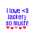 Blue pixelated text reads "I love <3 Jackery so much!" with five red and pink hearts below on white background.