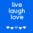 Blue background with white text reading 'live laugh love' and five star icons below, where the third star changes from light blue to white between frames.