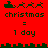 Red background with green pixel art icons showing Santa's sleigh and reindeer, text reading 'christmas = 1 day', and a dark green border pattern.