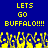 Blue background with yellow pixelated text reading 'LETS GO BUFFALO!!!!' repeated twice above a of yellow and blue pixelated cheering figures