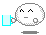 Pixelated white circular character with simple facial features holding a light blue mug, transitioning through expressions and liquid levels.