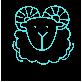 Two side-by-side pixel art depictions of a ram's head with curled horns, one labeled 'Aries' below the figure.