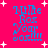 Blue text on a bright pink background with white starbursts; the bottom-right corner shows smaller, faded stars.