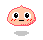 Pixelated peach-colored character with large black-and-white eyes, red blush marks, and a pink outline in nine distinct poses showing varied expressions and heart symbols.