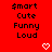 Red background with black text listing $mart, Cute, Funny, Loud in two and two white pixelated hearts at the bottom