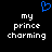 Blue pixelated heart symbol above white text reading 'my prince charming' on black background.