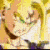 Animated sequence of a character with spiky yellow hair and green eyes in three distinct poses against a bright background.