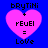 Four identical pixelated pink hearts on blue background with text 'bRYTiNi + rEUeI = Love' in black pixel font.
