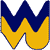 A pixelated W-shaped icon with dark blue upper sections and golden yellow lower sections on a white background.