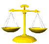 yellow balance scales with white chains on a gray background, showing varying positions of the pans