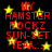 Red text on black background with yellow stars, displaying 'MY HAMSTER ROCKZ SUN-SET YEA...' in pixelated font across four repeated sections.