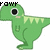 Green pixelated dinosaur with large black eyes and light green spikes on back, shown in three sequential poses with text changes.