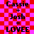 Red and pink checkered background with black text reading 'Cassie + Josh = LOVEE' in two identical vertical arrangements.