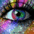 six distinct pixelated images including an eye, heart, number, cheer sign, and text