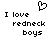 Black pixelated text reads "I love redneck boys" with a heart symbol above the text on a white background.