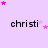 A light purple background with repeated 'christi' text and pink star animations in a