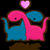 Two pink and blue dinosaur-like creatures embrace under a pink heart, with one creature's head turning from left to right across frames.