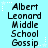 Pixelated text reads "Albert Leonard Middle School Gossip" on a light blue background with white star accents, arranged in a of six identical