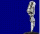 A static image shows a silver microphone on a dark base against blue background with partial white text reading 'entra en nuestro CHAT' and 'BLA BLA'.