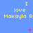 Blue background with yellow text repeating "I love Makayla R" in three , pink plus and X symbols, and scattered red dots