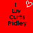 Red background with black text reading "I Luv Curtis Ridley" and a white pixelated heart symbol above the word "Luv".