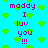 Pixelated cyan background with green heart shapes and purple text reading "maddy I luv you !!!" repeated in two vertical