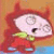 A pixelated cartoon character with red hair and a green collar on the left, next to bold red text reading "to hell with you all!" on a black background.