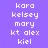 Pixelated text list of names displayed across four color-blocked sections with varying background hues.