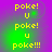 Yellow pixelated text 'poke! U poke! u poke!!!' on a purple-to-green gradient background with green glow effects.
