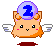 Pixelated cartoon character with orange fur, white wings, and a purple crystal ball containing blue number 2 on its head.